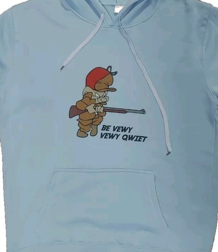 Elmer Fudd "Be Vewy Vewy Qwiet" Custom Made Women's Blue Hooded Sweatshirt Sz LG - Picture 2 of 9