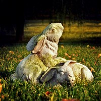 Handcrafted Bunnies At Play Durable Fiber Stone Rabbit Garden Statue Handcrafted Bunnies At Play Durable Fiber Stone Rabbit Garden Statue