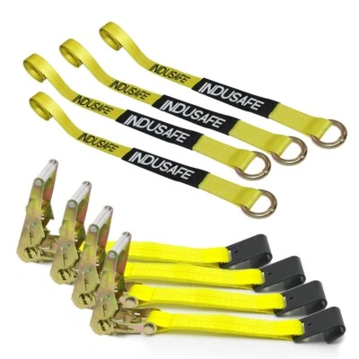 Paquete de 4 correas de amarre de gancho plano para automóvil para transporte automático kit de correa de trinquete montaje lateral Foto 1 de 4