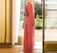 Spring Embroidery Hollow Out Embroidery Suit Jacket Straight Leg Pants Set