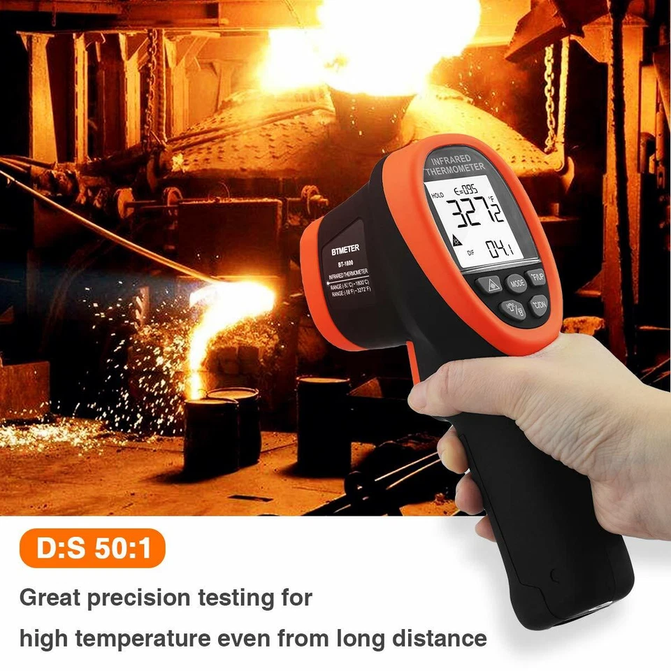 BTMETER BT-1800 Infrarot Thermometer Pyrometer Distanz 50:1 -50~1800°C IR Laser - Bild 2 von 4