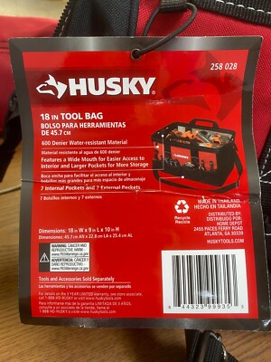 NEW Husky 18” Wide Mouth Zippered Tool Bag / 14 Pockets - 258 028