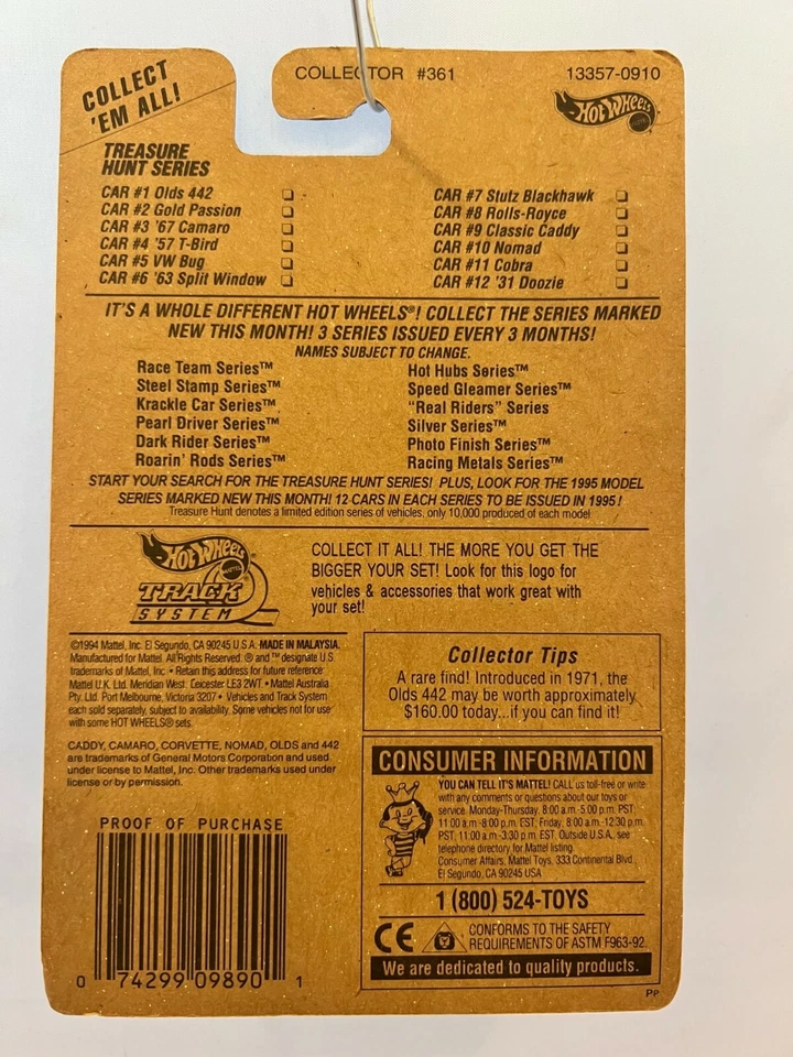 Hot Wheels Treasure Hunt Classic Caddy Edición Limitada 1995 Verde Nuevo en Paquete Sin usar, en caja difícil de encontrar Foto 2 de 4