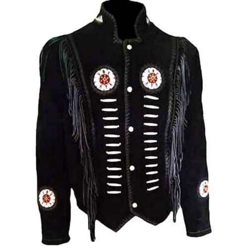 Men Black Western Cowboy Suede Leather 