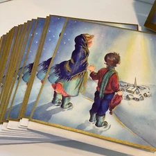 Vintage Christmas Boxed Christmas Cards 20 Golden Lights Unused with envelopes