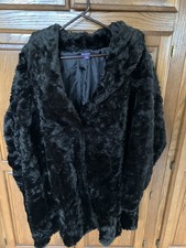 Roamans Women’s  Black Faux Fur Coat, Snap Closure, Plus Size 1x, 22/24 Euc