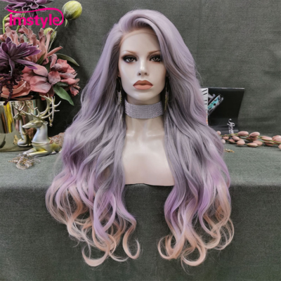 Ombre Purple Pink Wig Long Synthetic Lace Wig Fiber Glueless