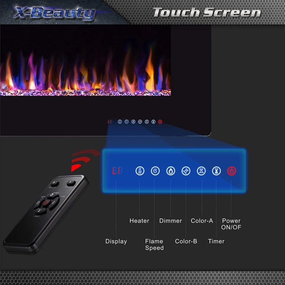 Chimenea Eléctrica Empotrada Montada Pared Calentador LED Decoración Hogar 30" Foto 4 de 4