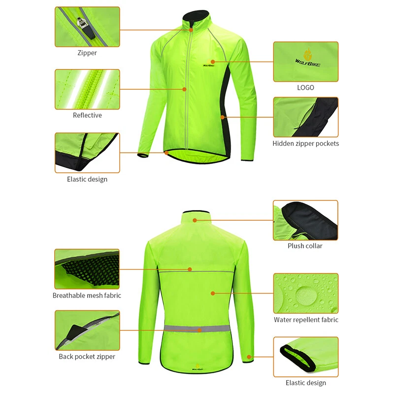 WOSAWE Mens Cycling Jersey Long Sleeves Waterproof Wind Reflective MTB Bike Coat - Image 2 of 4