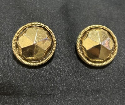 Vtg Erickson Beamon Rocks Dome Earrings Golden Bronze Textured Rope Art Deco