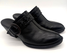 Born Women's Size 9 Black Leather Slip-On Mules Clogs Buckle Shoes Open Back