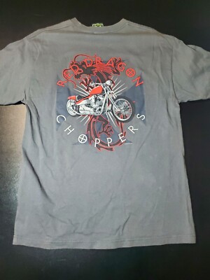 Mens Large Red Dragon Choppers Exit 26 Tshirt Gray