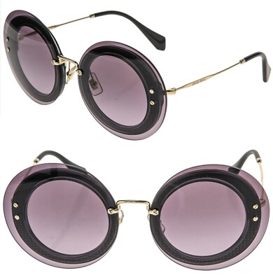 MIU MIU REVEAL 10R Purple Violet Fabric Gold Round Oversized  display picture 3