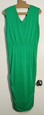Alice + Olivia Green Sleeveless Ruched Midi Dress Sz L