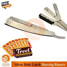 Professional Hair Shaving Hole Latch Razor Beard Cut Throat Shavette + 10Blade