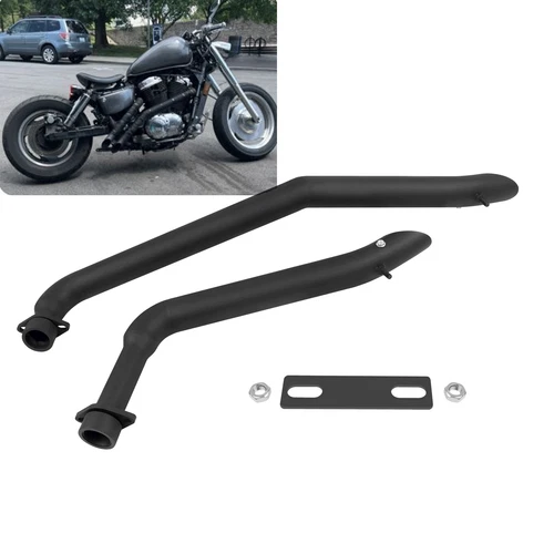 Slash Exhaust Pipes System For Honda Shadow 1100 VT1100 Spirit Sabre Ace Black