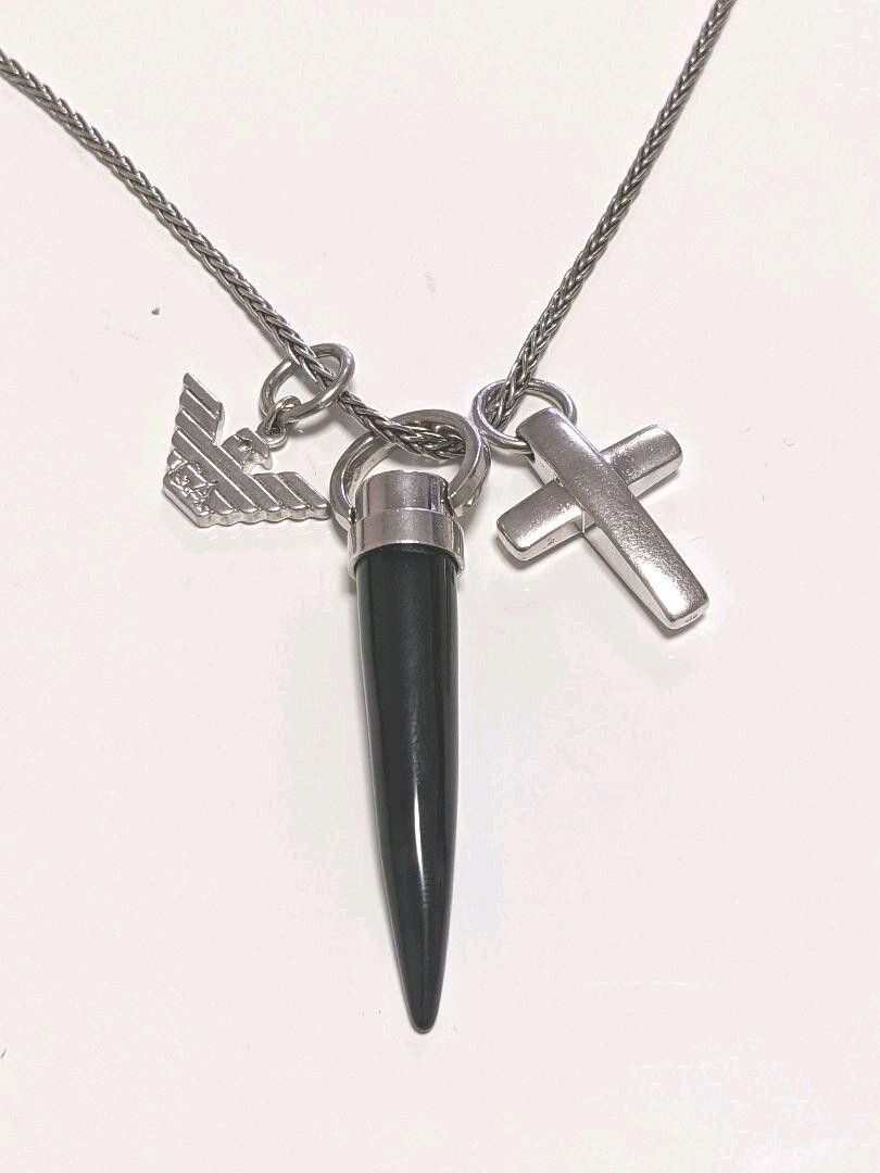 Georgio ARMANI black Horn Cross Armani Logo Sterling Silver