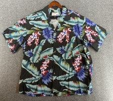 IOLANI Hawaiian Shirt Mens XL Button Up Short Sleeve Floral Print Black Colorful