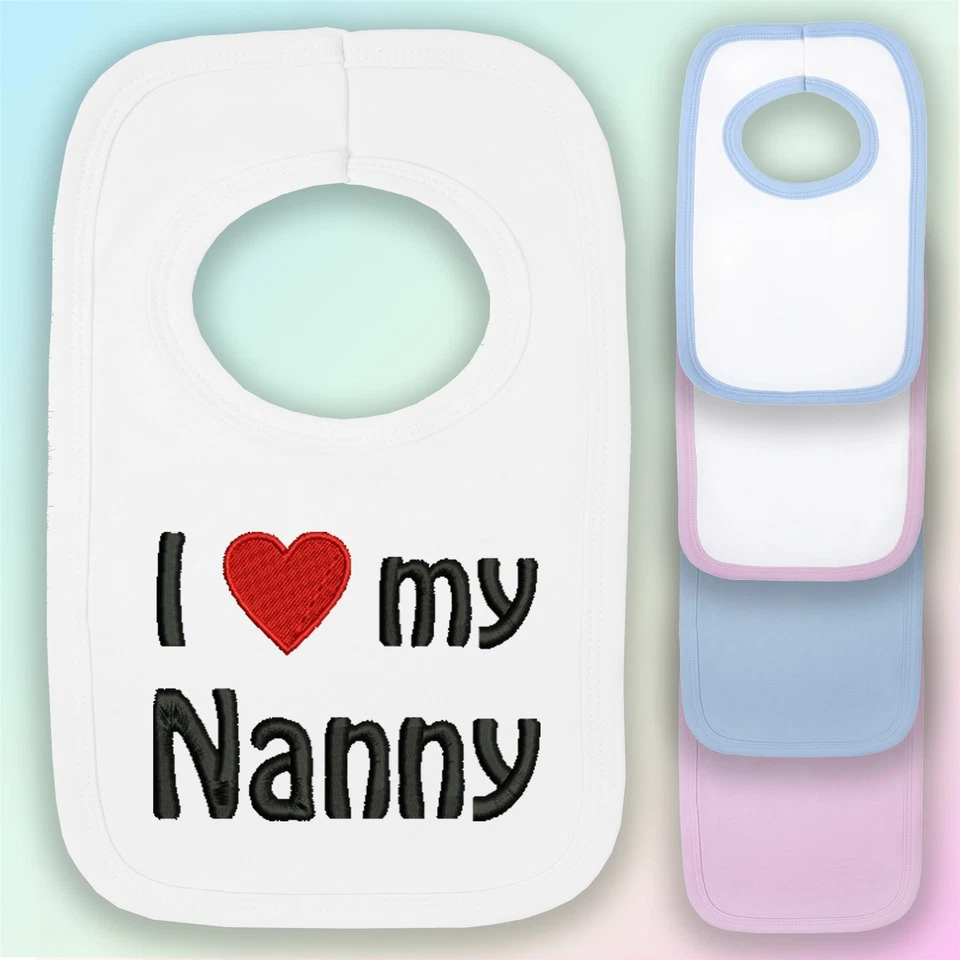 BABYSTITCHING Besticktes Baby-Lätzchen I Love My Nanny Geschenk Enkelkind Nan Herz