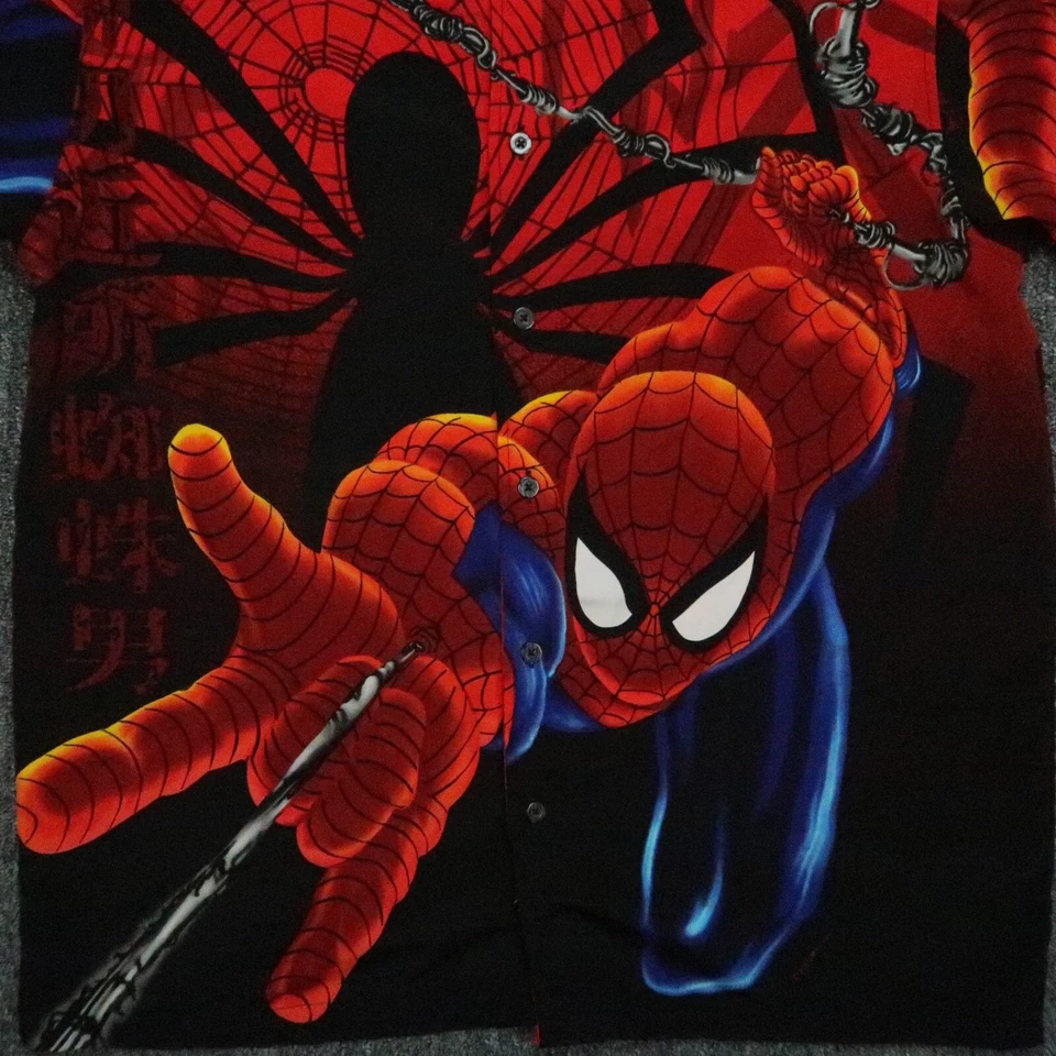 VINTAGE Changes Shirt Mens Medium Red Black Spiderman All Over AOP Short Sleeve - Image 4 of 4
