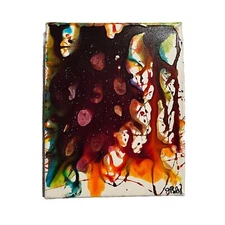 Original Alcohol Ink On Canvas Abstract Painting Signed Haley Sellmeyer