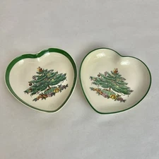 Vintage Spode England Christmas Tree Heart Dishes Cream Green 2 Available