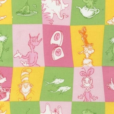 CELEBRATE SEUSS Multicolored Rainbow Squares, RK Cotton Fabric HALF YARD