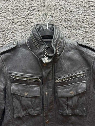 Jackrose Full-Zip Leather Hooded M-65 Military Jacket Black Mens Size 5 image 3