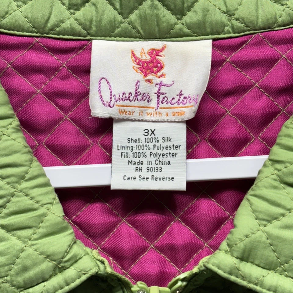 Vtg Quacker Factory Silk Jacket 3X Quilted Embroidery Grannycore Rhinestone Lady - Image 2 of 4