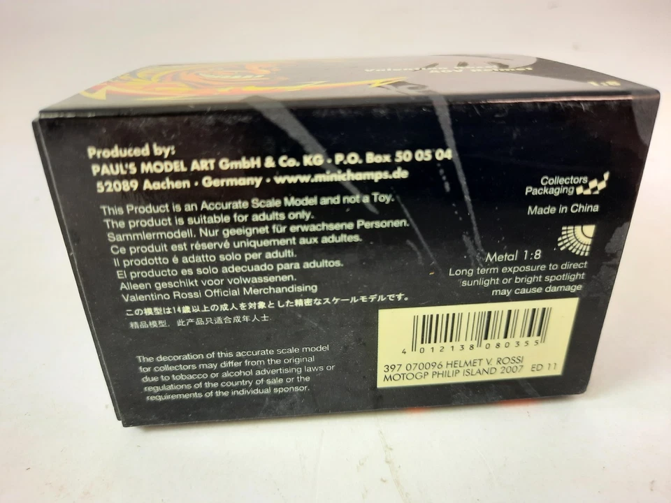 Minichamps Valentino Rossi AGV Helmet MotoGP Philip Island 2007 1/8 397070096 - Immagine 3 di 3