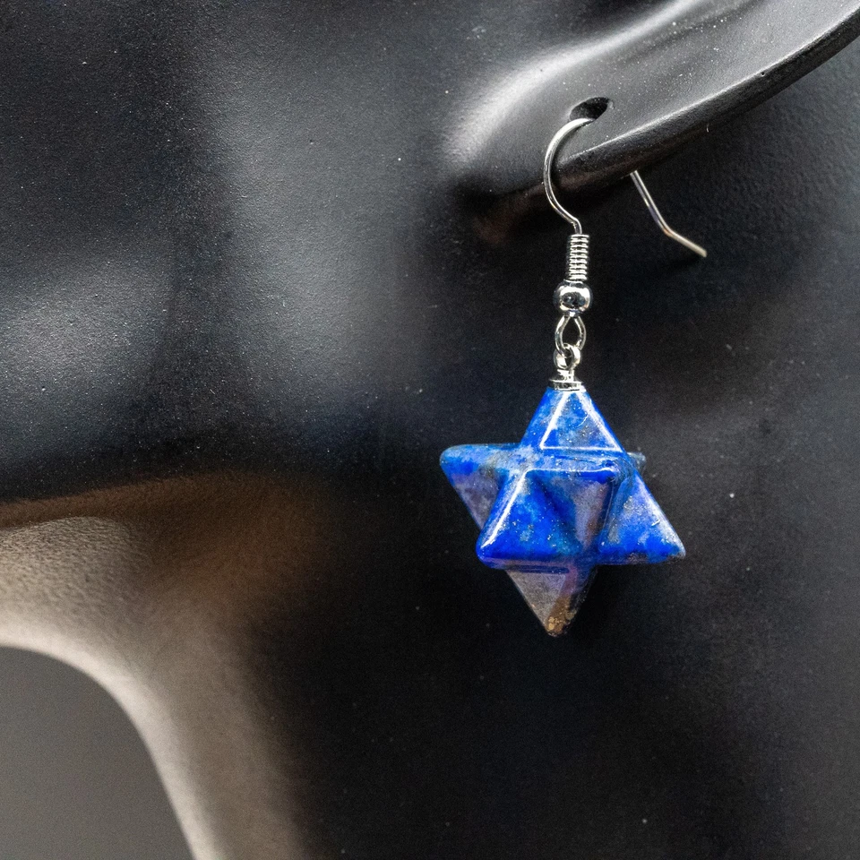 Pendientes colgantes tallados Merkaba piedras preciosas cristal lapislázuli geometría sagrada Foto 2 de 4