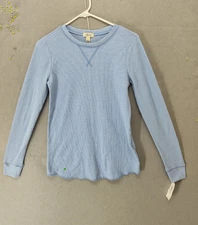Style Co Women Top Small Blue Cotton Blend Long Sleeve Waffle Knit Pullover