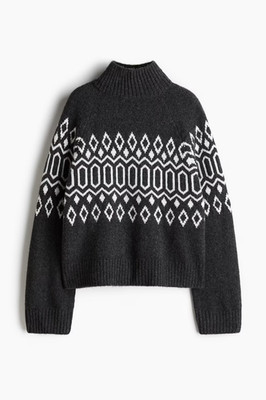 Neu mit Etikett: Jacquard-Strick Rollkragen Pullover von H&M: Gr: SMALL: dunkelgrau meliert