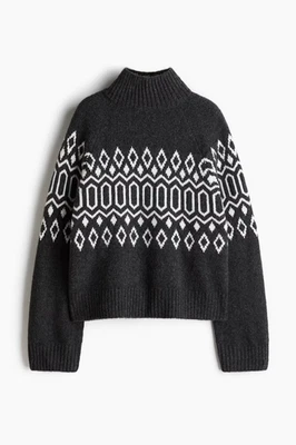 BNWT: Jacquard-knit turtleneck jumper from H&M: Size: SMALL: Dark Grey Marl - Image 1 of 4
