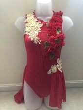 GIRLS BALERA DANCE COSTUME SZ LC D12370 Red With Appliqu   Rhinestones Dress