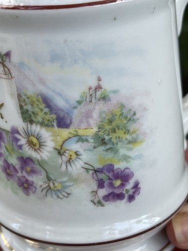 Antique German Stien Lithophane painted flower castle 6.5" - Picture 4 of 23