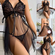 Women Black Silk Lingerie Set Mesh Bra Thong with Bow and Lace Details