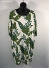 Ava Sky Women's White Green Tropical Banana Leaf Relaxed Fit Tunic Dress Sz M