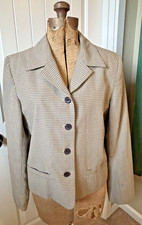 VTG 90s GAP Premier Houndstooth Plaid Blazer Dark Academia Neutral Workwear Sz 8