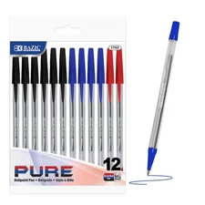 BAZIC Pure Assorted Color Stick Pen (12/Pack),Other School Supplies