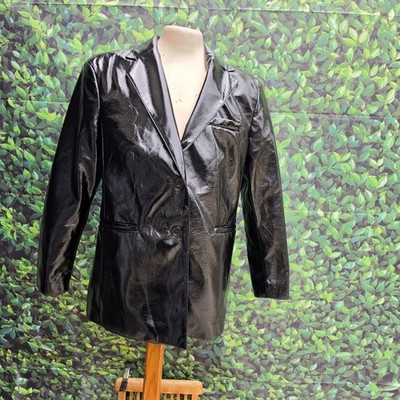 H&M Black Metallic Faux Leather Blazer Jacket Women s Small Shiny Patent