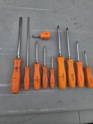 Vintage Snap On Tools 10 Piece Orange Hard Handle Screwdriver Set