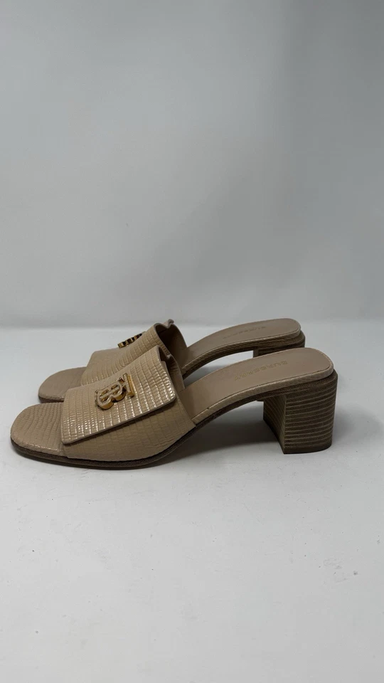 Burberry Winnie Monogram Motif Embossed Leather Heeled Mules Women’s Size 9.5 - Image 3 of 4