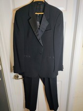 Adolfo Men's 44R/36x31 2 Piece Black Tuxedo 100 Wool Satin Lapel/Satin On Pants