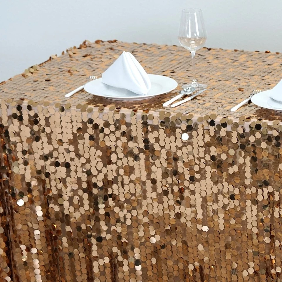 Gold Rectangular 90x156" Large Payette Sequin Tablecloth Wedding Catering SALE - Image 2 of 4