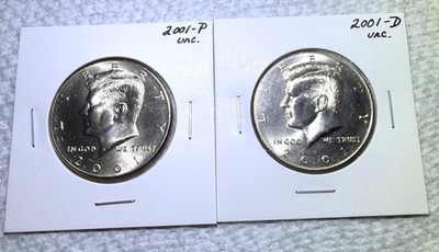 2001 P & D Kennedy Half Dollar BU 2 Coin Set in flips   FREE SHIP  