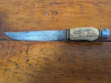 Vintage EG Cutlery Solingen Germany Stag Handle Fixed Blade knife leather sheath