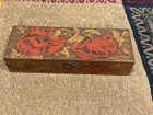 Engraved 1900’s Antique Pyrography Wooden Box Flemish Hibiscus Art Nouveau