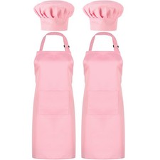 SATINIOR 2 Sets Chef Hats and Aprons - Pink