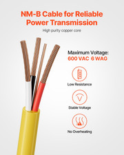 NM-B Wire 6AWG/3C Copper Core Cable 50 ft Electrical Wire with Ground - Durable,
